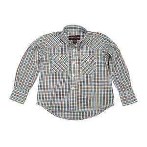 Pintlar Boys Long Sleeve Brown & Blue Button Down Shirt Small